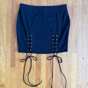 Hot & Delicious Black Lace-Up Ribbed Mini Skirt